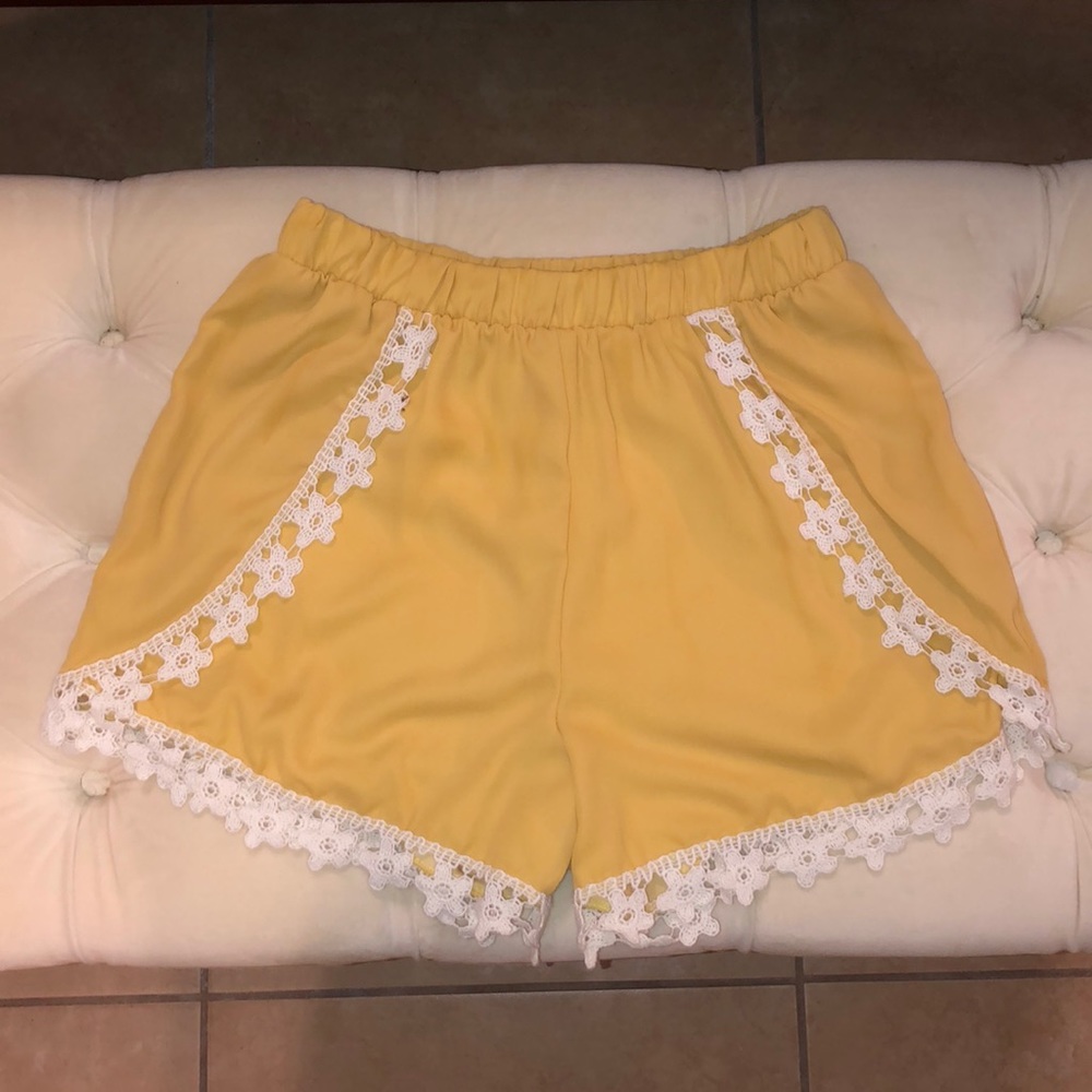 Beautiful Gold Shorts with White Floral Crochet